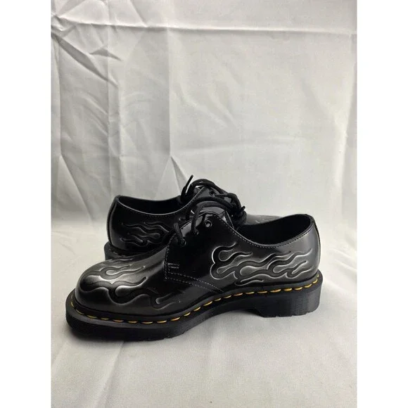Dr. Martens 1461 INFERNO Arcadia 3-Eye Shoes Black Silver Flames Unisex Sz US 8 - Picture 7 of 11